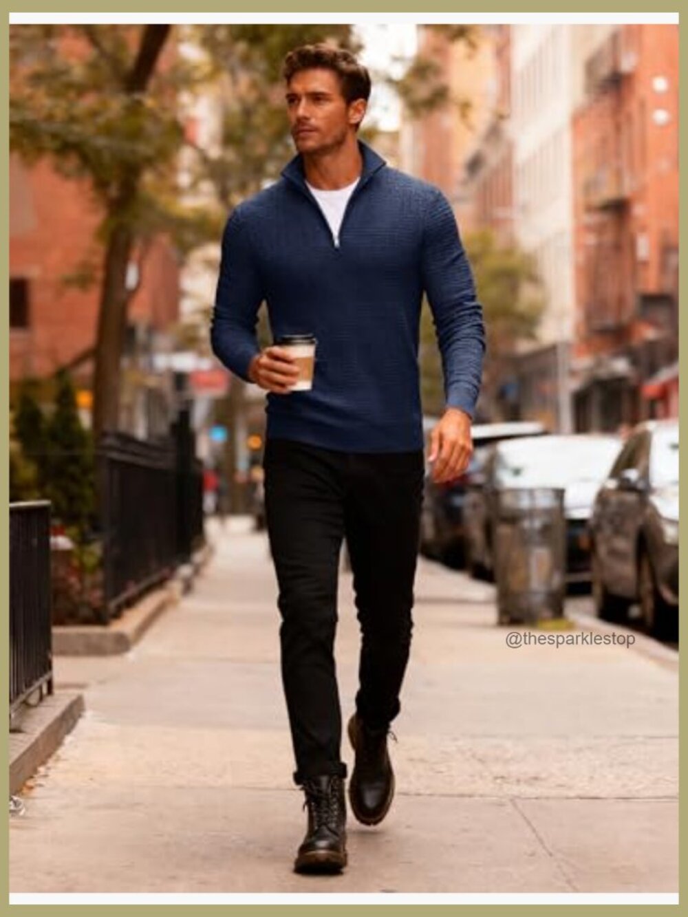 Men's 1/4 Zip Waffle Knit Pullover Sweater - Soft Long Sleeve Mock Neck - Picture 4 of 7